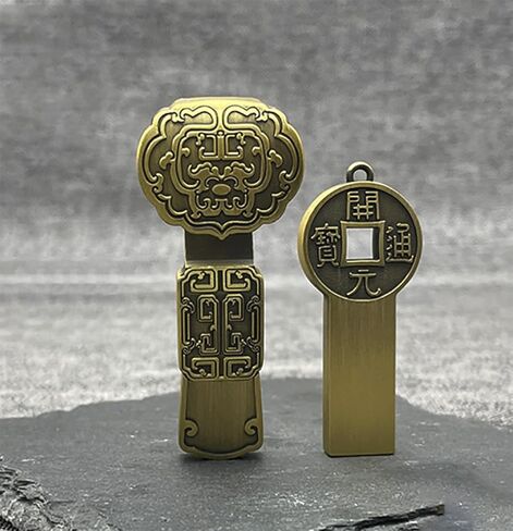 محرك فلاش USB معدني ميمون مع النمط الصيني البرونزي الرجعية النحاس على شكل عملة محرك USB تخزين الموسيقى بندريف (عملات برونزية 32 جيجابايت) in Kuwait