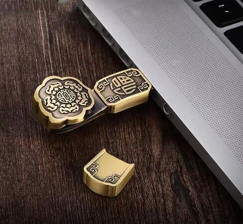 محرك فلاش USB معدني ميمون مع النمط الصيني البرونزي الرجعية النحاس على شكل عملة محرك USB تخزين الموسيقى بندريف (عملات برونزية 32 جيجابايت) in Kuwait