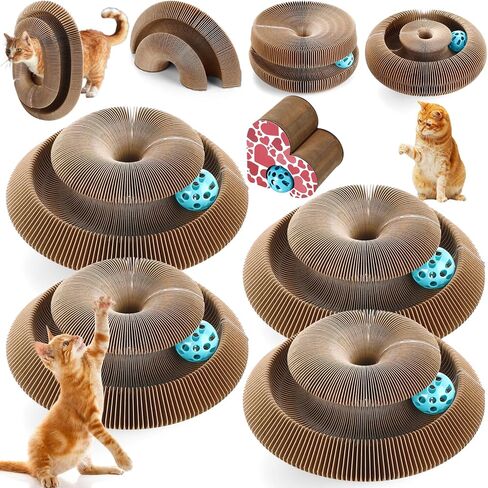 Soulchen 4 Pcs Magic Organ Cat Scratching Board, Combinable Cat Toy for Adult Pets, Interactive Cardboard Kitty Scratcher with Bell Ball, Durable Foldable Accordion Scratch Pad, Exercise for Indoor in Saudi Arabia