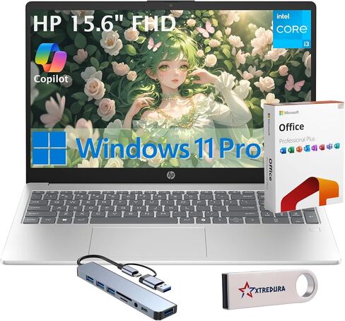 كمبيوتر محمول HP مقاس 15.6 بوصة بدقة FHD، ونظام التشغيل Windows 11 Pro، وMS Office مجانًا مدى الحياة • برنامج Copilot AI، ومعالج Intel 8 Core i3-N305، وذاكرة وصول عشوائي سعة 32 جيجابايت، ومحرك أقراص SSD سعة 1 تيرابايت، للأعمال والمنزل والطلاب ولوحة أرقام  in Kuwait