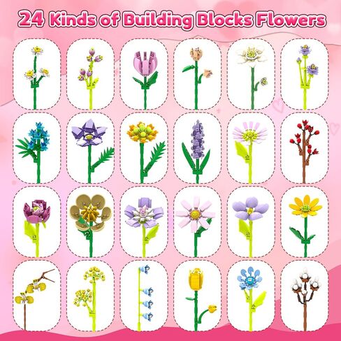 Valentines Day Cards for Kids School Classroom - 24 Pack Flowers Building Blocks with Valentines Cards, Unique Class Exchange Gifts for Girls Boys, Party Favors and Goodie Bags Stuffers in Saudi Arabia