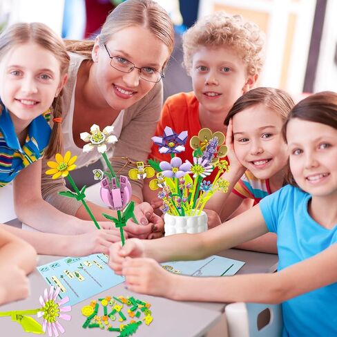 Valentines Day Cards for Kids School Classroom - 24 Pack Flowers Building Blocks with Valentines Cards, Unique Class Exchange Gifts for Girls Boys, Party Favors and Goodie Bags Stuffers in Saudi Arabia