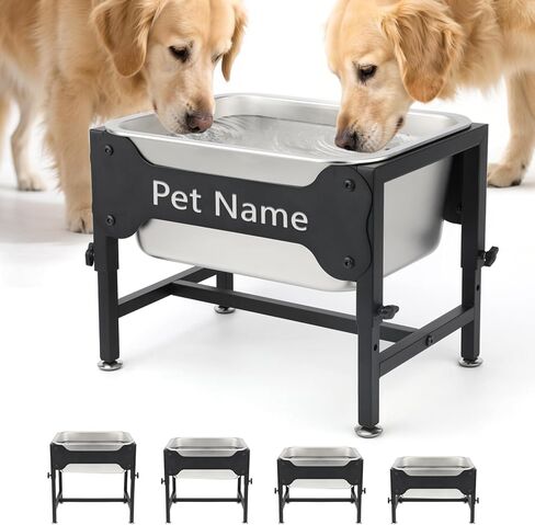 BWOGUE 3 Gal Elevated Large Dog Water Bowl, Raised Stainless Steel Bowl Stand Large Breed, 4 Height Adjustable (9", 11", 13", 15") Non-slip Dog Feeding Station for Joint Pressure Relief Indoor Outdoor in Saudi Arabia