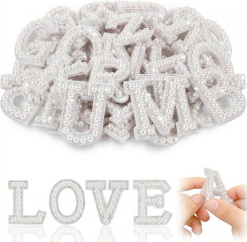 Cute 26 English Letters Patch Stickers, A-Z Alphabet Applique with Pearls and Small Diamonds, Self-Adhesive Letter Patches/Fabric Letter Sticks, Initial Letters Embroidered Chenille Sticker (Pink) in Saudi Arabia