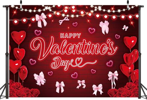 Happy Galentine's Day Backdrop 7x5FT Pink Bow Red Love Heart Balloon Photography Background Rose Flowers Galentines Party Decorations Photo Props in Saudi Arabia