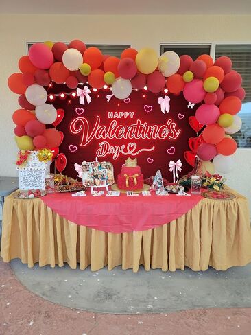 Happy Galentine's Day Backdrop 7x5FT Pink Bow Red Love Heart Balloon Photography Background Rose Flowers Galentines Party Decorations Photo Props in Saudi Arabia