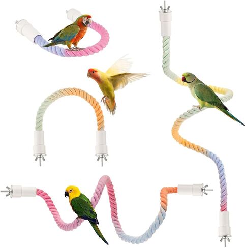2 Peices Bird Rat Climbing Rope Net Toy for Cage, Bird Rope Perch Swing, Ladder Rope Bridge Hanging Hammock, for Gerbil, Mouse, Mice, Parrot, Bird in Kuwait