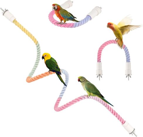 2 Peices Bird Bird Ratbing Rope Net Toy for Cage ، حبل بيرش جثم ، جسر حبل سلم معلق أرجوحة ، لجيربيل ، الماوس ، الفئران ، الببغاء ، الطيور in Kuwait