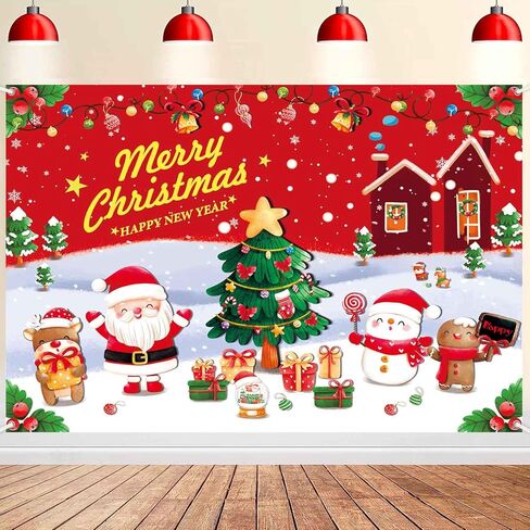 7x5ft Christmas Happy Birthday Banner Backdrop Merry Christmas Birthday Party Decorations Xmas Santa Theme Photo Background Wall Banner Party Decor for Girl Kids in Saudi Arabia