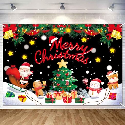 7x5ft Christmas Happy Birthday Banner Backdrop Merry Christmas Birthday Party Decorations Xmas Santa Theme Photo Background Wall Banner Party Decor for Girl Kids in Saudi Arabia