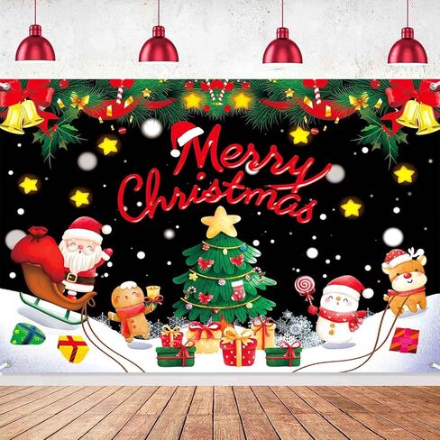 7x5ft Christmas Happy Birthday Banner Backdrop Merry Christmas Birthday Party Decorations Xmas Santa Theme Photo Background Wall Banner Party Decor for Girl Kids in Saudi Arabia