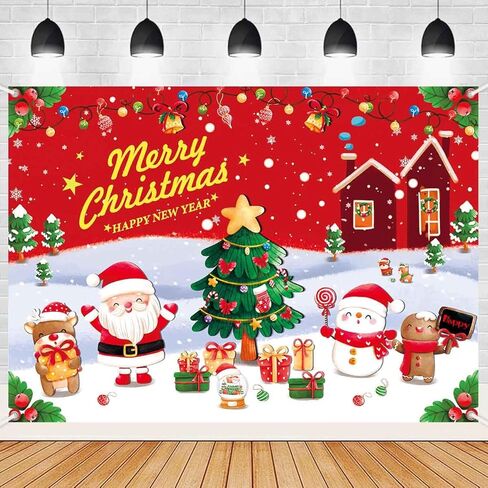 7x5ft Christmas Happy Birthday Banner Backdrop Merry Christmas Birthday Party Decorations Xmas Santa Theme Photo Background Wall Banner Party Decor for Girl Kids in Saudi Arabia