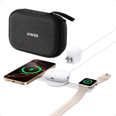 شاحن Anker MagSafe متوافق مع MagGo UFO 3 في 1، محطة شحن لاسلكية iPhone 16، معتمد من Qi2 بقدرة 15 وات، وسادة شحن قابلة للطي للسفر، لهاتف iPhone 15/14/13/12، AirPods، وساعة Apple (ليس بنك طاقة) in Saudi Arabia
