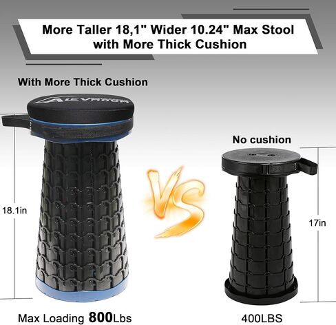 Upgraded Collapsible Stool with Cushion, 880Lbs Max Weight, Portable Folding Height Adjustable Lightweight Retractable Telescoping Stool for Camping Outdoors Fishing Hiking Travel BBQ with Carry Bag in Kuwait