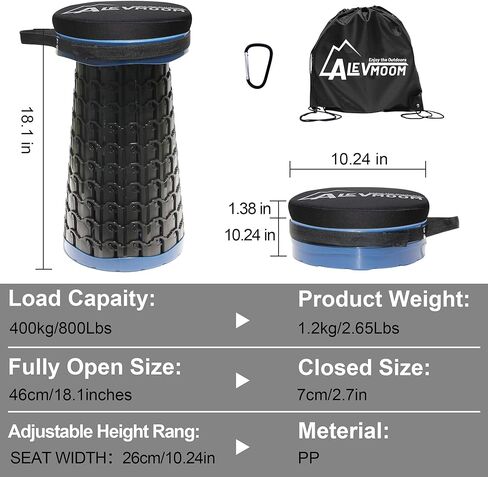 Upgraded Collapsible Stool with Cushion, 880Lbs Max Weight, Portable Folding Height Adjustable Lightweight Retractable Telescoping Stool for Camping Outdoors Fishing Hiking Travel BBQ with Carry Bag in Kuwait