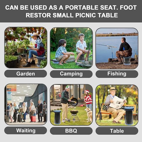 Upgraded Collapsible Stool with Cushion, 880Lbs Max Weight, Portable Folding Height Adjustable Lightweight Retractable Telescoping Stool for Camping Outdoors Fishing Hiking Travel BBQ with Carry Bag in Kuwait