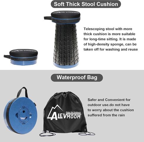 Upgraded Collapsible Stool with Cushion, 880Lbs Max Weight, Portable Folding Height Adjustable Lightweight Retractable Telescoping Stool for Camping Outdoors Fishing Hiking Travel BBQ with Carry Bag in Kuwait