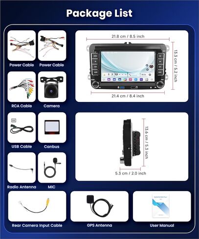 ستيريو سيارة 8Core 4G 64G لراديو VW Passat Jetta Golf Touran مع CarPlay Android Auto، شاشة لمس 9 بوصة 1080P HD 5.0 ​​راديو بلوتوث مع GPS WiFi FM/RDS EQ Obd2 HD كاميرا احتياطية 36/40Pin in Kuwait