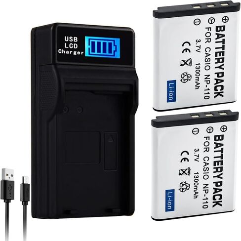 2-Pack NP-130/CNP-130 Replacement Battery & AC Charger Kit - Compatible with Casio Exilim EX-ZR5000 EX-10 EX-100 EX-H30 EX-H30BK EX-H35 EX-FC300 EX-FC300S Cameras in Saudi Arabia