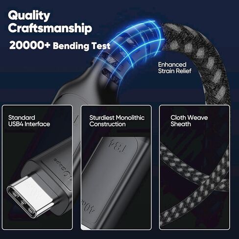 كابل Thunderbolt 4 بطول 1 قدم قصير، USB 4 بسرعة 40 جيجابت في الثانية لنقل البيانات عالي السرعة USB C USB4 كابل USBC 8K@60 هرتز / 4K@120 هرتز فيديو 240 وات لمحطات إرساء محور شاشة الكمبيوتر المحمول Thunderbolt 4/3 in Kuwait