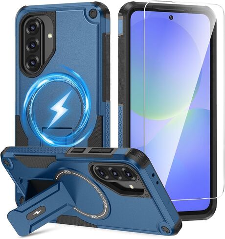 حافظة Caka لهاتف Samsung Galaxy A17 /A26 5G [متوافقة مع MagSafe] [مسند غير مرئي] [واقي شاشة HD]، غطاء هاتف مغناطيسي واقٍ لهاتف Galaxy A17 4G /5G & A26 5G 2025 - أزرق in Kuwait