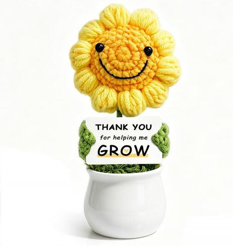 Handmade Crochet Sunflower Doll - Thank You Gifts "Thank You for Helping Me GROW" - Emotional Support Keepsake for Coworkers, Boss, Manager, Mentor | Sunflower Gifts - Farewell Gifts for Coworkers in Saudi Arabia