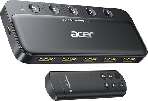 محول Acer HDMI 5 في 1 مخرج [4K@60 هرتز، HDMI 2.0، HDCP 2.3، HDR] مع جهاز تحكم عن بعد، يدعم DTS، Dolby، يعمل مع PS5/Xbox/Switch/Roku/TV Stick/جهاز العرض in Kuwait