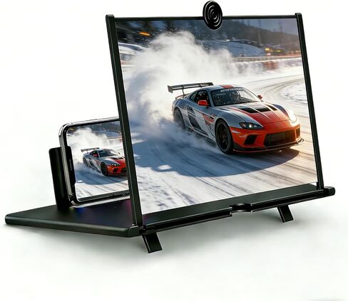 Screen Magnifier for Cell Phone, 12-inch 3D HD Portable Magnifying Screen with Foldable Stand for Movies & Gaming, Upgrade Universal Phone Screen Amplifier Compatible with All Smartphones (Black) in Saudi Arabia