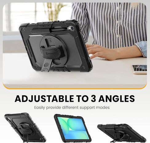 Timecity Case for Samsung Galaxy Tab S10 FE+/ S10 FE Plus 5G 2025 Protective 13.1 inch Tablet, Shockproof Heavy Duty Cover with S Pen Holder, Kickstand, Screen Protector, Hand & Shoulder Strap, Black in Saudi Arabia