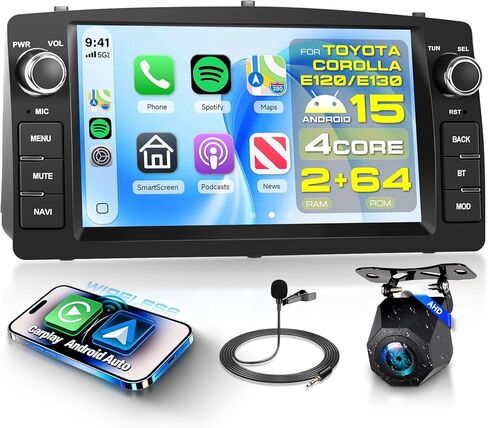 4 Core+64G Car Radio for Toyota Corolla E120 2003-2007/E130 2005-2008 Wireless Carplay Android Auto, 7" IPS Touch Screen Android Car Stereo with Bluetooth FM Radio WiFi GPS SWC Backup Camera in Saudi Arabia