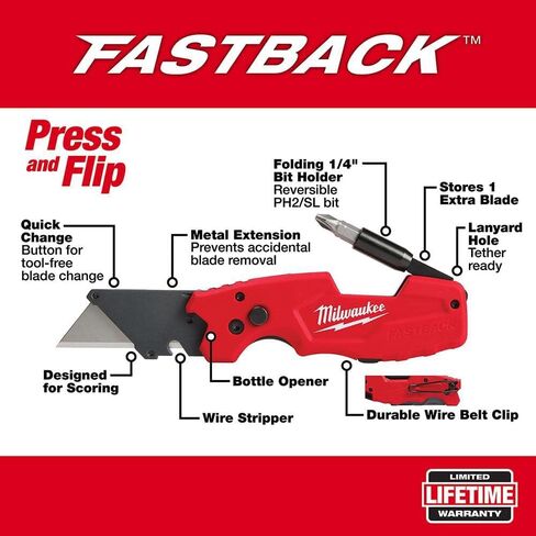 Milwaukee FASTBACK Compact Knife, and FASTBACK 6-in-1 Folding Utility Knives, w/Blade (knife 2pack) Red-black in Saudi Arabia