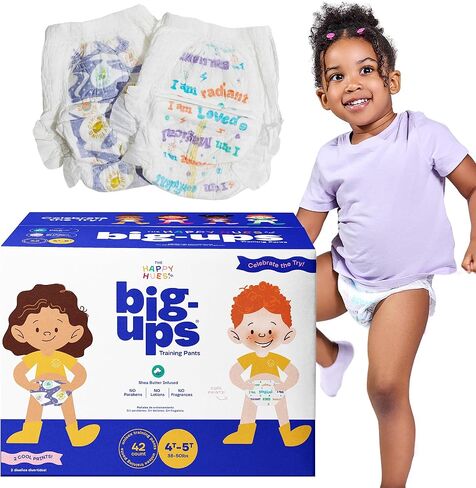 سروال تدريب على استخدام المرحاض من The Happy Hues Big-Ups 4T-5T (38-50 رطلاً) - سروال تدريب للجنسين مع نعومة زبدة الشيا وحماية من التسرب وجوانب سهلة التمزيق - سروال تدريب على استخدام المرحاض للأطفال الصغار - 42 قطعة in Kuwait