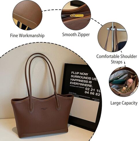 PU Leather Tote Bag Women Laptop Handbag with Zipper Spacious Multi-Pocket Designer Top Handle Bag Shoulder Bag in Saudi Arabia