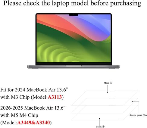 3-Pack Anti Glare Matte Screen Protector for 2024 MacBook Air 13.6" (A3113, M3 Chip), Anti-Reflection & Scratch-Resistant Accessories 5H Hardness Protector for MacBook Air 13.6 Inch (Matte Clear) in Kuwait