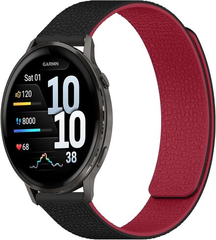 سوار مغناطيسي من السيليكون مقاس 22 مم متوافق مع Garmin Venu 4/3 45 مم/Forerunner 570 47 مم، حزام رياضي ناعم، حزام معصم بديل لموسيقى Garmin Forerunner 265/255/255 (أسود + برتقالي) in Kuwait