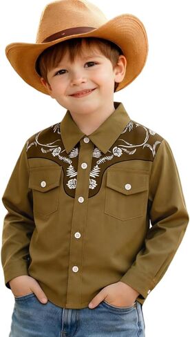 KEKEMI Kid Toddler Boys Cowboy Shirts Western Retro Button-Down Shirt Rodeo Party Long Sleeve Tops with Two Pockets Clothes in Saudi Arabia