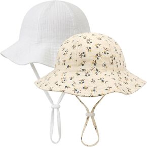 قبعة Baby Bucket Sun Hat بعامل حماية من الأشعة فوق البنفسجية 50+ - حزام ذقن ناعم قابل للتعديل مع حافة واسعة للرضع in Kuwait