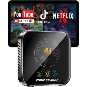 محول CarPlay اللاسلكي Magic AI Box، توصيل وتشغيل صندوق فيديو سريع للسيارة، إعداد سهل، يدعم معادلات بث بطاقة Netflix/YouTube/TF والمزيد لسيارات OEM السلكية/Android Auto Cars (رمادي) in Kuwait