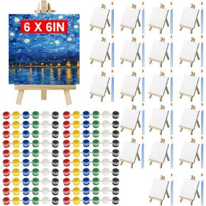 20 حزمة صغيرة من القماش ومجموعة الحامل ، لوحات صغيرة 6 × 6 بوصة للطلاء مع الحامل الخشبي ، الطلاء الأكريليكي ، فرش وألواح ، مجموعات طلاء صغيرة من قماش للأطفال. in Kuwait