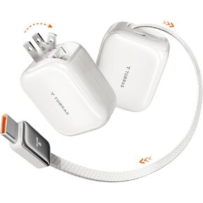 TORRAS FlexLine 40W Dual-Port USB C Charger Block with Retractable Cable, Compact Travel Charger for iPhone 16 with Foldable Plug, Type C Charger Fast Charging for iPhone 16/15/Samsung/AirPods 4/iPad in Saudi Arabia