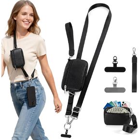 Clip and Go Strap for Phone with Wallet Crossbody, Detachable Zippered RFID Wristlet Wallet, Adjustable Phone Lanyard & Ultra-Thin 360° Rotatable Metal Tabs for All Smartphones in Saudi Arabia
