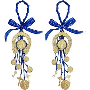 قطعتان/مجموعة ميدالية دي سان بينيتو، ميداليات مسبحة خشبية من الخرز الخشبي سانت بنديكت للباب مع صليب القديس بنديكت الصليب الكاثوليكي مجموعة هدايا للسيارة معلقة سحر ديكور باب المنزل in Kuwait