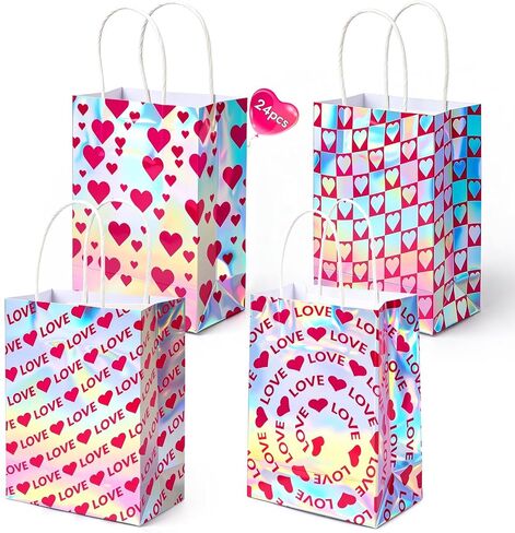 Shintop 30Pcs Iridescent Gift Bags with Handle, 8.3 x 5.9 x 3.1 Inch Holographic Goodie Bags Reusable Paper Glitter Party Favor Tote for Birthday Bachelorette Boutique in Saudi Arabia