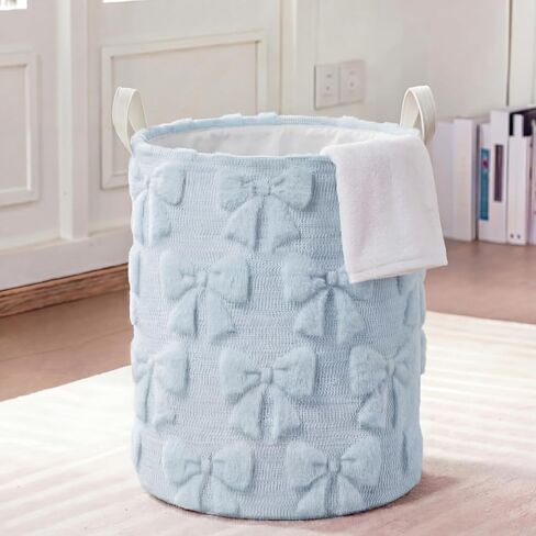 2 Pcs Pink Bow Laundry Hamper Girls Room Decor Coquette Pink Bow Plush Faux Fur Basket Kids Large Storage Basket Collapsible Organize Bins for Gifts Toys Blanket Clothes Nursery Bedroom in Saudi Arabia