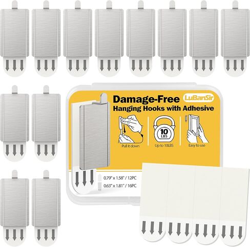 صورة Lubansir معلقة شماعات الجدار معلقة بدون أظافر ، 12 حزمة من السنانير اللصق المعدنية مع 16 شريطًا للصور الصغيرة/الفن/المرايا in Kuwait