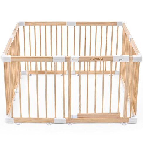 HARPPA Baby Gate Playpen روضة أطفال خشبية للأطفال الرضع والأطفال الصغار ساحات لعب كبيرة لمنطقة لعب سياج للأطفال 71.5 × 79.5 × 24 بوصة in Kuwait