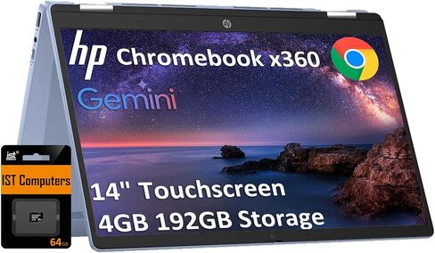 HP Chromebook Plus x360 14 inch Laptop, FHD Touchscreen, Intel Core i3-N305, 8 GB RAM, 128 GB UFS, Intel UHD Graphics, Chrome OS, 14b-cd0010nr (2024) in Saudi Arabia