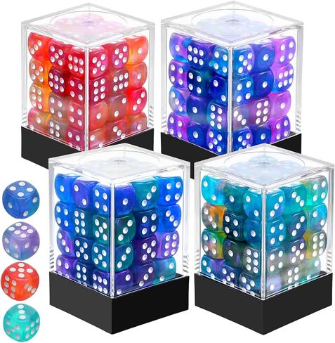 144 Pcs 12MM 6 Sided Mini Dice Set, Pearl Pattern Game Tiny Dices Mable Two Colors D6 Game Standard Dices with Portable Plastic Box for Yahtzee and Teaching Math Learning (4 Color) in Kuwait