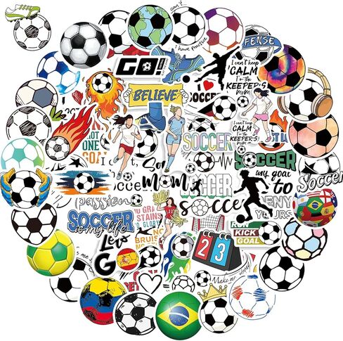 100 PCS Soccer Stickers ، ملصق مقاوم للماء فينيل لزجاجات المياه المحمولة ، هدايا كرة القدم للفتيات ، وصالح حفلات كرة القدم ومخزن عيد الميلاد للأطفال in Saudi Arabia