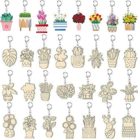 Liliaafar 30 Pcs Cute Animal Unfinished Wooden Keychains Color Your Own DIY Blank Unfinished Sheep Squirrel Rabbit Dinosaur Wooden Crafts for Home Activities in Saudi Arabia